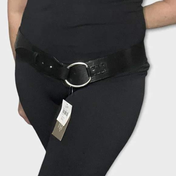 NWT J.JILL Black Fine Italian Leather Belt size M/L w/ Silver finished hardware Classic Belt In Italian Leather For Women | J.Crew main image 2